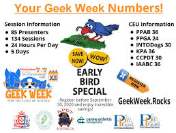 The accreditation board offers the only accredited training technician & professional canine trainer certification for professionals who believe there is no place for shock, choke, prong, pain, force or fear in pet training and behavior practices. Petprofessionalguild On Twitter Geek Week 2020 Grab Your Early Bird Spot Get Your Geek On Globally Respected Presenters Sessions Around The Clock Virtual Platform Cruise The Exhibitor Hall Chat 2 Vendors