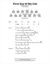 Maybe you would like to learn more about one of these? First Day Of My Life Guitar Chords Lyrics Print Sheet Music Now