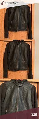 Faux Leather Jacket Has Soft Sweater Sleeves And Hood Super Cute On All Zippers Work No Rips There Are A C Faux Leather Jackets Sweater Sleeves Leather Jacket