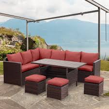 Buy the wisteria modern outdoor dining table for 6 online from houzz today, or shop for other outdoor dining tables for sale. Wisteria Lane Patio Furniture Set 7 Pcs Outdoor Conversation Set All Weather Brown Wicker Sectional Sofa Couch Dining Table Chair With Ottoman Wine Red Cushion Buy Online In Antigua And Barbuda At Antigua Desertcart Com