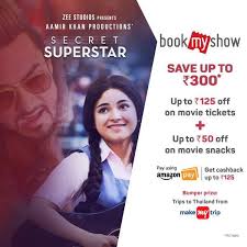Get Up To Inr125 Off On Movie Tickets For Secret Superstar Book Tickets Now And You Could Also Win Trips And Cashback Of Up Movie Tickets Movies Movie Snacks
