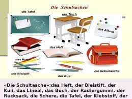 Die Schultasche Das Heft Der Bleistift Der Kuli Das Lineal Das Buch Der Radiergummi Der Rucksack Die Shkolnye Prinadlezhnosti Prezentaciya Nemeckij Yazyk