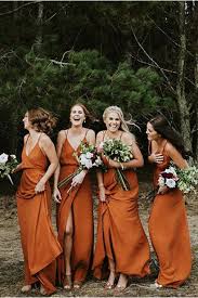 Open Back Adjustable Spaghetti Straps Bridesmaid Dress With Split In 2020 Orange Bridesmaid Dresses Burnt Orange Bridesmaid Dresses Bridesmaid Dresses