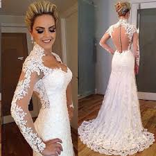 2016 Vintage Full Lace Long Sleeve Mermaid Wedding Dresses With Covered Buttons Vestidso Lace Sweetheart Wedding Dress Wedding Gowns Lace Bridal Gowns Mermaid
