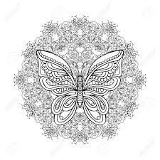 Livre A Colorier Pour Les Adultes Et Les Enfants Plus Ages Coloriage Avec Mandala En Fleurs Vintages Decoratives Et Des Papillons Decoratifs Outline Dessine A La Main Vector Illustration Clip Art Libres