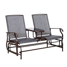 Outsunny 2 Person Outdoor Mesh Fabric Patio Double Glider Chair W Center Table Rocking Bench Loveseat Outdoor Swing Bench With Table Outdoor Gliders Aosom Outdoor Glider Glider Chair Center Table