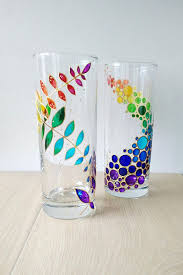 Rainbow Drinking Glasses Painted Glass Drinkware Couple Tumblers Set Of 2 12 1 4 Oz Water Glasses Custo Glass Painting Designs Glass Bottles Art Glass Painting