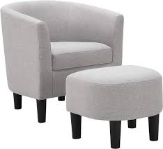Dazone Modern Accent Chair Upholstered Comfy Arm Chair Linen Fabric Single Sofa Chair With Ottoman Foot Rest Grey Lavorist Single Sofa Chair Comfy Accent Chairs Fabric Accent Chair
