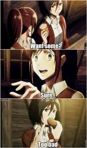 Shingeki no kyojin / attack on titan healthy. Mikasa Sasha And The Bread Lol Attack On Titan Titans Mikasa