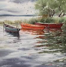 Watercolorpainting Com On Instagram See More Watercolorpainting Com Watercolor Watercol Watercolor Landscape Paintings Seascape Paintings Watercolor Boat