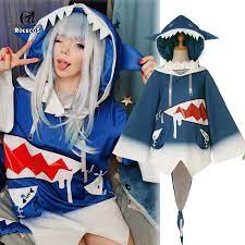 Gawr Gura Cosplay Costume Gawr Gura Shark Hoodie Jacket Gura Cosplay Hoodie  Tail | eBay