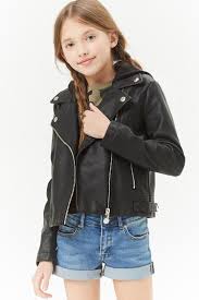 Girls Faux Leather Hooded Moto Jacket Kids Girls Fashion Clothes Cute Girl Dresses Cute Girl Outfits