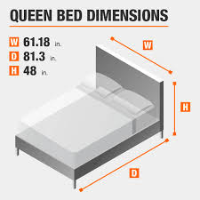 A queen mattress will fit better in a smaller mattress shopping can feel daunting, which is likely resulting in plenty of questions around king size bed dimensions. Stylewell Fergus Patina Finish Queen Bed With Chevron Slats 61 18 In W X 48 In H Xmb2013 Stand The Home Depot