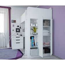 Die tür kann wahlweise mit der öffnung nach rechts oder links montiert werden. Hochbett Mit Kleiderschrank Und Schreibtisch Weiss Mit Ikea Matratze Polini Home Polinikids