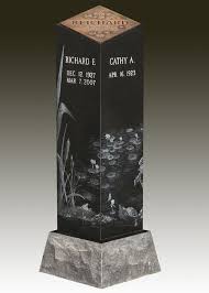 This Is A Companion Cremation Pillar In Jet Black Granite That Has Laser Etching Design With Names Family Name On Top Is A Bronze Plate Pamyatniki