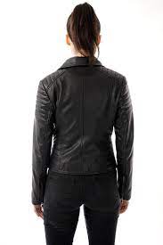 Women S Real Leather Ribbed Biker Jacket Barneys Originals