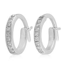 9k white gold tiny crystal baguette charm for clicker hoop earring. 14k White Gold Micropave Set White Diamond Huggie Hoop Fashion Earrings For Women With Free Jewelry Box Overstock 29396998