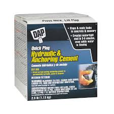 Drylok fast plug is a hydraulic cement that can be used to patch holes or cracks and can also be used with active leaks even underwater and under pressure. Quick Plug Hydraulic Anchoring Cement Dap Products