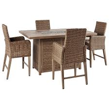 Turn your backyard into a hotspot for entertaining with the beachcroft fire pit table. Signature Design By Ashley Beachcroft 5 Piece Outdoor Bar Fire Pit Table Set Godby Home Furnishings Outdoor Pub Dining Sets