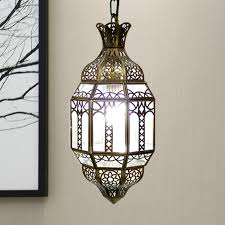 Arabian Lantern Pendant Lighting 1 Bulb Metal Ceiling Suspension Lamp In Brass For Restaurant Beautifulhalo Com