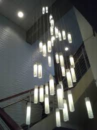 Specially Designed For High Ceiling Spaces Modern Customized Glass Chandelier Is Foyer Stair High Ceiling Lighting Foyer Lighting Fixtures Stairway Lighting