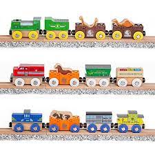 Orbrium Toys 12 Pcs Wooden Engines Train Cars Collection With Animals Farm Safari Zoo Wooden Animal Train Cars Circus Train Car Compatible With Thomas Woode Gifts For Kids Train Gifts