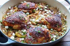 Harissa Chicken And Rice With Lemons And Dates Serving Tonight Recipe Harissa Chicken Harissa Chicken