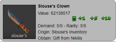 Mm2 free knife codes can offer you many choices to save money thanks to 22 active results. Guys This Is The Most Expensive Knife In Mm2 Everytime Slouse Gets A Clown Knife It Becomes Slouse S Clown It S More Than Nik S Scythe Murdermystery2