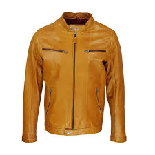 Blouson cuir homme style motard, col mao, cuir d'agneau aspect vintage, couleur bleu. Blouson Homme En Cuir De Buffle Homme A Col Rond Style Motard