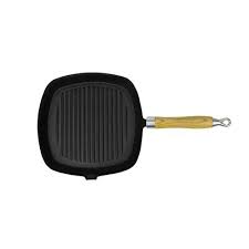 Chloe Rossetti Cast Iron Grill Pan Bbq Skillet Wooden Handle Cooking Bbq Grill Pan Surface Size 7 9 Cast Iron Grill Pan Cast Iron Grill Grill Pan