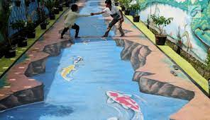 Lukisan 3d street merupakan seni melukis jalanan dgn gaya 3 dimensi yg terlihat sangat nyata. Foto Kreatif Warga Pamulang Ubah Jalan Jadi Lukisan 3d News Liputan6 Com