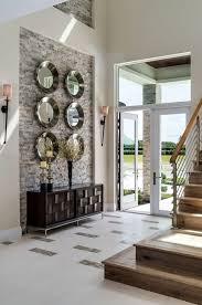 Double Height Wall Decoration 1 Round Mirror Wall Decor Entry Transitional With Double He High Ceiling Living Room Decorating Stairway Walls Living Room Decor