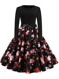 Black Red Floral Bow Long Sleeve Party Midi Dress Christmas Dress Women Elegant Party Dresses Vintage Dresses 50s