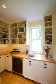 Concord Ma White Flat Panel Full Overlay Custom Pantry Cabinetry With Open Shelving And Wood Countertop Breakfast Room White Kitchen Cabinets Kitchen Cabinetry