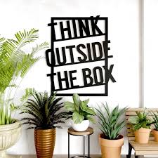 Think Outside The Box Metal Wall Sign Quote Wall Art Word Art Quote Wall Sign Metal Wall Hanging Housewarm In 2020 Metal Wall Sign Word Wall Art Wall Art Quotes