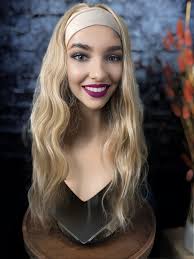 Karis Long Wavy Blonde Highlights Headband Wig Fall HD Synthetic Fibers  Natural Golden Blonde Highlights Chemo Alopecia Wig