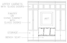 Drawing Concept Elevation Of Built In Bench Seat And Cabinets With Pantry Storage Bench Seating Built In Bench Cabinets With Glass Doors