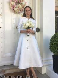Chic The Bride Wore A Chic Esme Vie Coatdress Miu Miu Headband And Manolo Blahnik Heels Manoloblahnik Jimmy Choo Heels Wedding Dress Inspiration Fashion