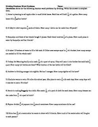 Dividing Fractions And Whole Numbers Word Problems Word Problems Dividing Fractions Fractions