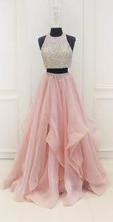 Two Piece Long Open Back Pink Lavender Prom Dress With Beading Abschlussfeier Kleider Ballkleid Abschlussball Kleider