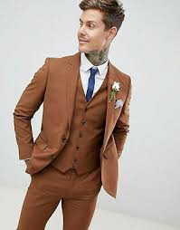 Mens brown suit for church wedding business 3 piece with vest classic fit. Men Brown Slim Fit Suits 3 Piece Work Office Casual Or Wedding Party Suits Ebay