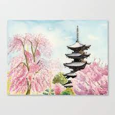 Find many great new & used options and get the best deals for superb japanese cherry blossom pagoda canvas #190 quality picture wall art at the best online prices at ebay! Japanese Temple Watercolor Painting Print By Suisai Genki To Ji Kyoto Sakura Cherry Blossom Canvas Print By Suisaigenki Society6