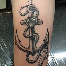 Amazing christian cross with chain tattoo; 43 Black And Grey Anchor Tattoos Collection