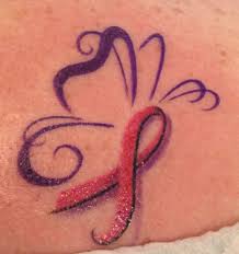 That's an awesome ornamented swirls and cute butterfly on upper breast area. Thyroid Cancer Ribbon Butterfly Tattoo Cancerwalls