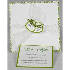 L'émotion vous étreint encore la gorge à y repenser : Faire Part Mariage Nature Chic Dentelle Blanche Ruban Vert Romance 49603