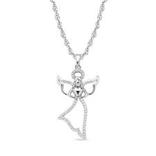 Includes medal and cable link chain. Diamond Accent Floating Angel Pendant In 10k White Gold Zales