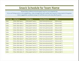 Youth Sports Snack Sign Up Sheet