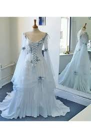 A Line Long Sleeve Floor Length Court Train Scoop Chiffon Tulle Prom Dress With Lace Up Back Celtic Wedding Dress Fairy Wedding Dress Irish Wedding Dresses