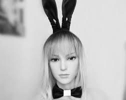 Conjunto de orejas de conejo de satén para despedida de soltera, diadema  con orejas de conejo, disfraz de conejo blanco, negro, gris y rosa, diadema  de cosplay de conejo, disfraz de juego