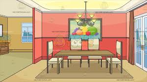 Dining room interior with utensils and furniture — stock. Cartoon An Empty Dining Room Background Clipart Images